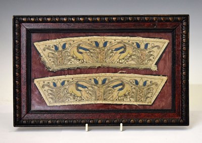 Lot 136 - Framed pair of embroidered gauntlets