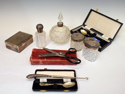 Lot 178 - George V silver table-top box, four silver-topped jars, christening set, etc