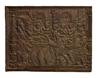 Lot 394 - Antique Continental cast iron fire back depicting The Wedding at Cana