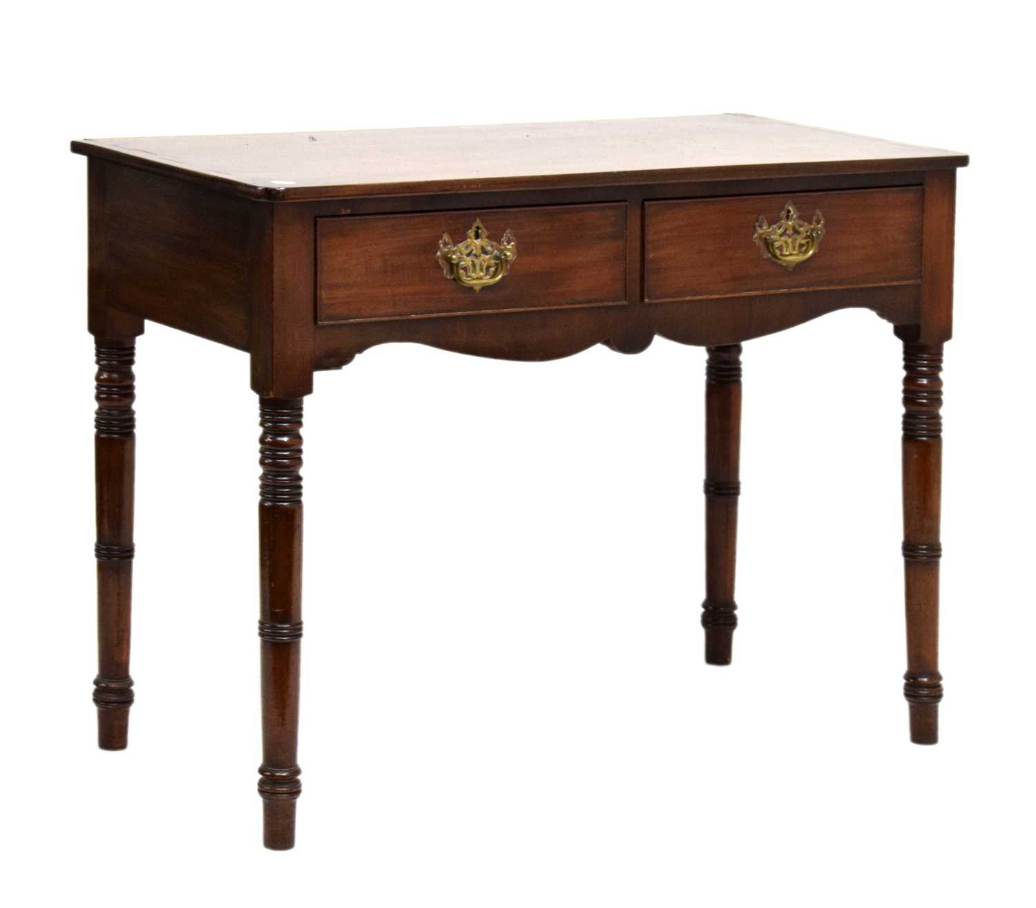 Lot 690 - Mahogany two-drawer side table