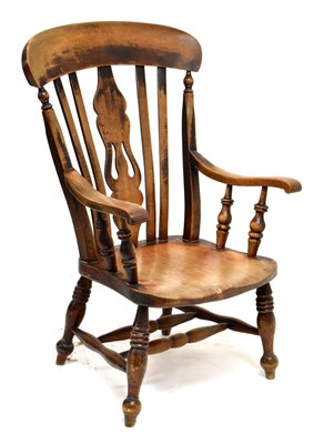 Lot 699 - Late 19th century lath-back kitchen armchair