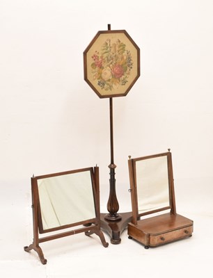 Lot 687 - Victorian octagonal tapestry pole screen and two dressing table mirrors