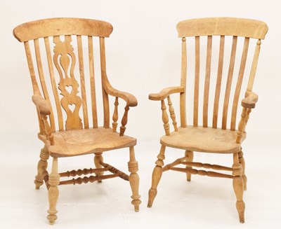 Lot 697 - Near pair of elm and fruitwood lath-back chairs