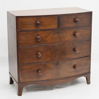 Lot 695 - 19th century mahogany bowfront chest of two over three drawers