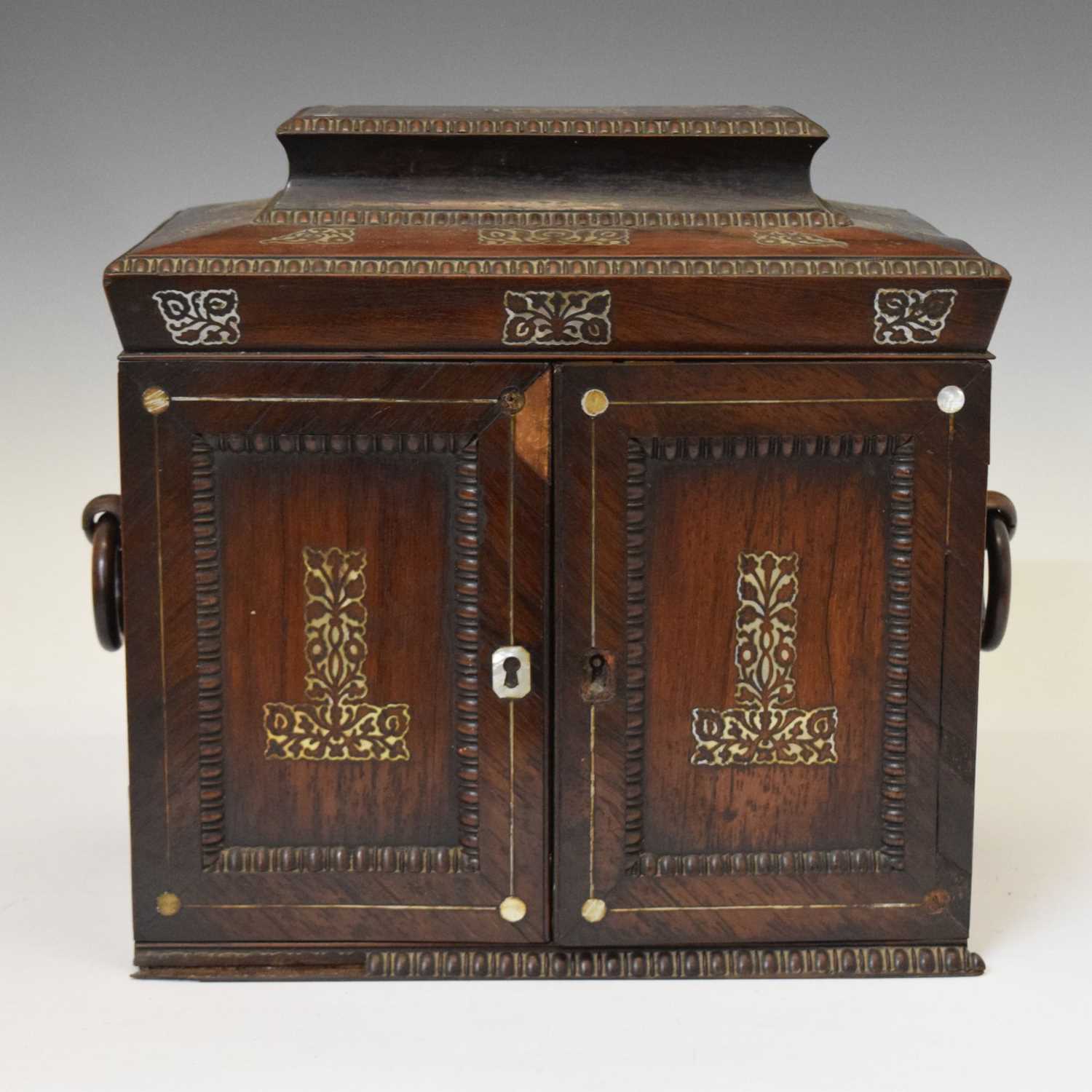 Lot 365 - Victorian mother-of-pearl inlaid rosewood sewing cabinet