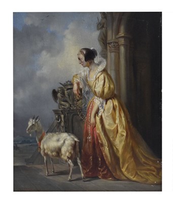 Lot 661 - 'Vertommen' - Oil on panel - Lady with goat