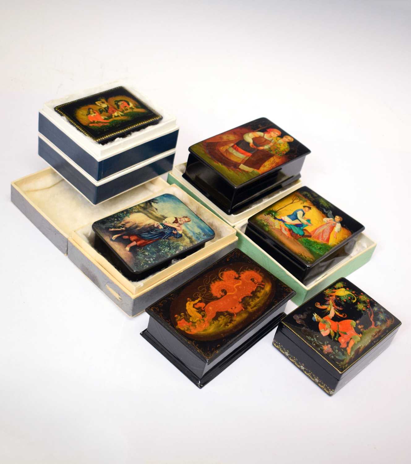 Lot 320 - Six Russian lacquer boxes