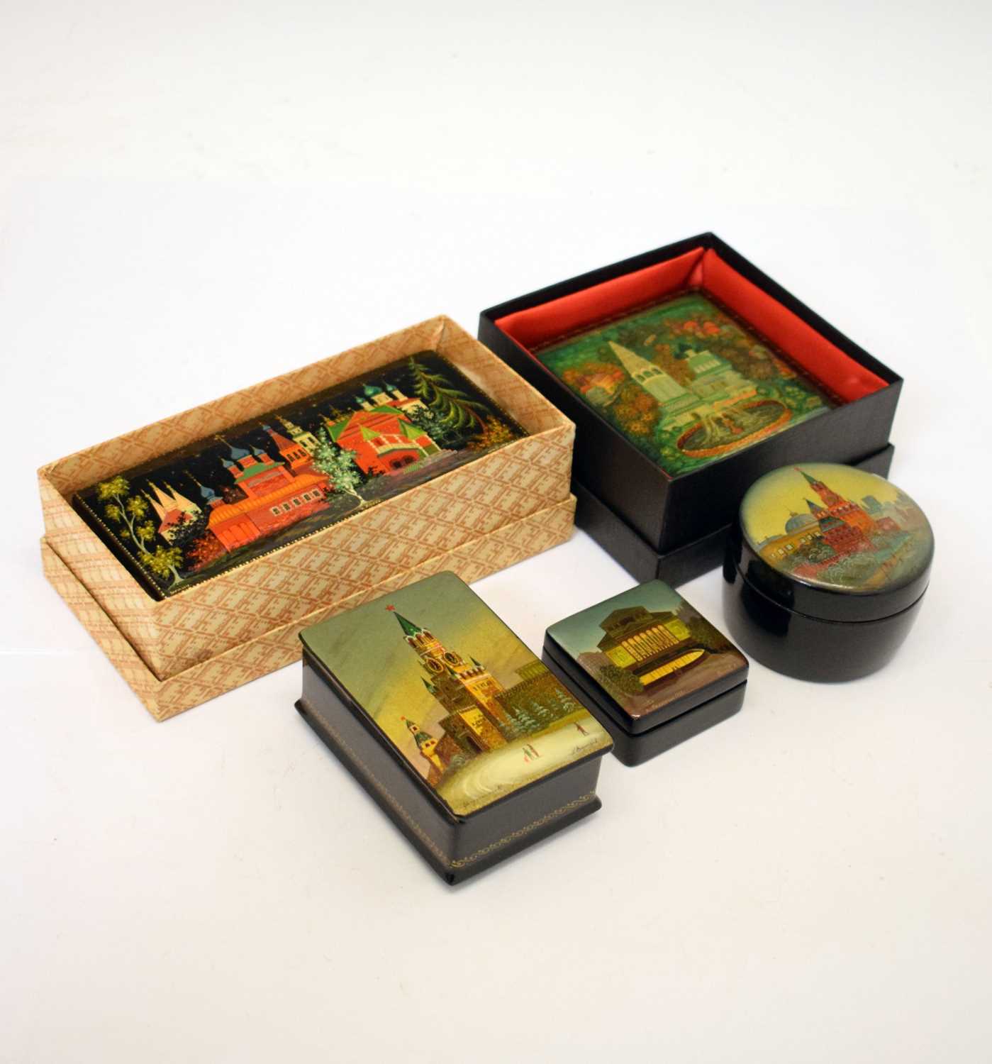 Lot 321 - Five Russian lacquer boxes