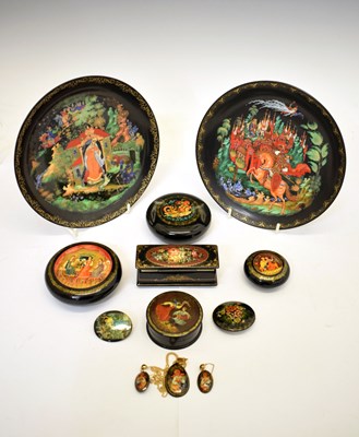 Lot 323 - Seven Russian lacquer boxes, etc