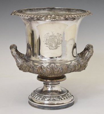 Lot 169 - Late 19th century silver-plated ice bucket or wine cooler of campana baluster form