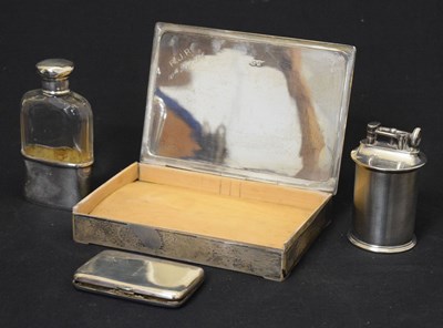 Lot 124 - George VI silver tabletop box, cigarette lighter, etc