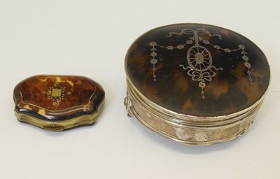 Lot 123 - George V tortoiseshell and silver dressing table box, and a brass and tortoiseshell purse