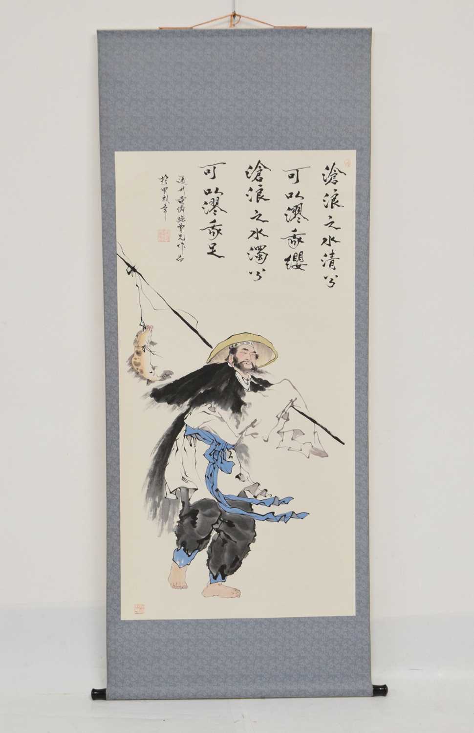 Lot 315 - Chinese scroll (possibly Jiang Taigong) depicting a figure fishing