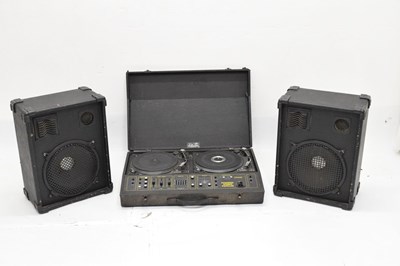 Lot 238 - Citronic CL12D portable twin turntable deck, and a pair of Motorola speakers