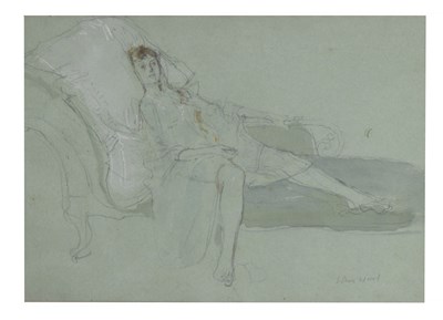 Lot 386 - John Stanton Ward (1917-2007) - Watercolour study of a lady reclining on a chaise longue