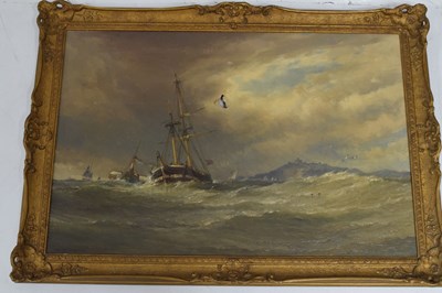 Lot 383 - Arthur Wilde Parsons (1854-1931) - Oil on canvas - Ships off Falmouth with Pendennis Castle