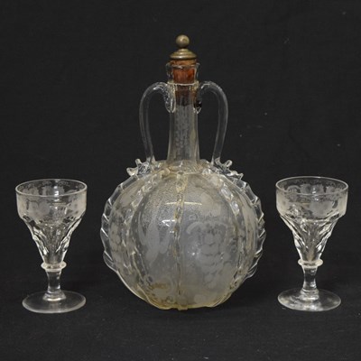 Lot 263 - 19th century Dutch etched glass decanter and two glasses