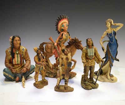 Lot 196 - Group of resin native American figures plus Art Deco style lady