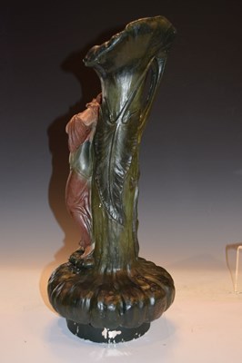 Lot 278 - Large Art Nouveau plaster ewer or jug vase, modeled with a standing maiden