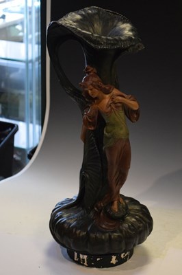 Lot 278 - Large Art Nouveau plaster ewer or jug vase, modeled with a standing maiden