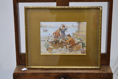 Lot 323 - Antonio Paoletti (Italian, 1834-1912)  - Watercolour - Flower seller, Venice
