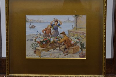 Lot 323 - Antonio Paoletti (Italian, 1834-1912)  - Watercolour - Flower seller, Venice