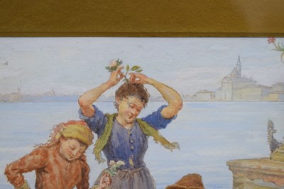 Lot 323 - Antonio Paoletti (Italian, 1834-1912)  - Watercolour - Flower seller, Venice