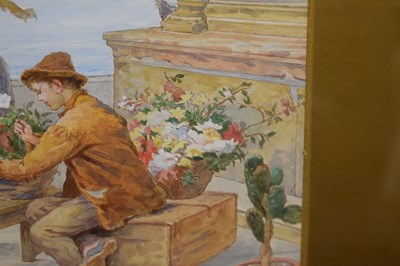 Lot 323 - Antonio Paoletti (Italian, 1834-1912)  - Watercolour - Flower seller, Venice