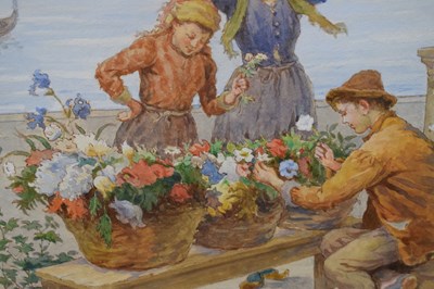 Lot 323 - Antonio Paoletti (Italian, 1834-1912)  - Watercolour - Flower seller, Venice