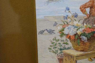 Lot 323 - Antonio Paoletti (Italian, 1834-1912)  - Watercolour - Flower seller, Venice