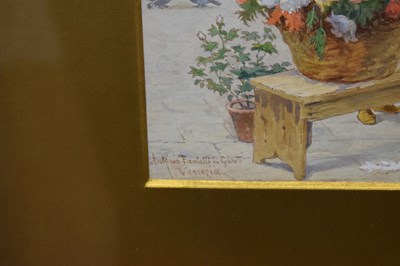 Lot 323 - Antonio Paoletti (Italian, 1834-1912)  - Watercolour - Flower seller, Venice