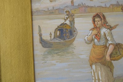 Lot 325 - Antonio Paoletti (Italian, 1834-1912) - Watercolour - Lady with basket, Venezia, 1909