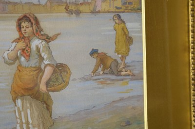 Lot 325 - Antonio Paoletti (Italian, 1834-1912) - Watercolour - Lady with basket, Venezia, 1909