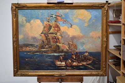 Lot 326 - Bernard Finegan Gribble (British, 1873-1962) - Oil on canvas - Galleon off the coast