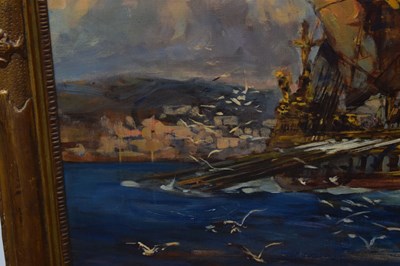 Lot 326 - Bernard Finegan Gribble (British, 1873-1962) - Oil on canvas - Galleon off the coast