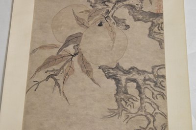 Lot 249 - Chinese watercolour scroll painting depicting foliage and fruit