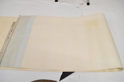 Lot 464 - Chinese watercolour scroll painting depicting bamboo with landscape behind