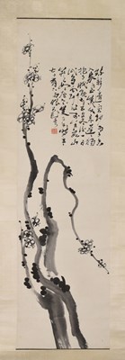 Lot 250 - Manner of Zhao Shao'ang, (1905-1998) - Chinese watercolour scroll painting depicting a plum tree