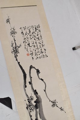 Lot 250 - Manner of Zhao Shao'ang, (1905-1998) - Chinese watercolour scroll painting depicting a plum tree