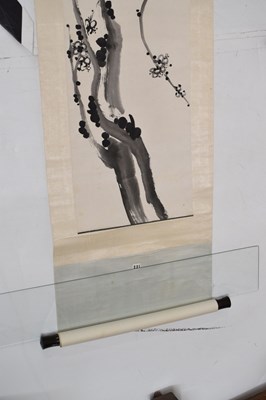 Lot 250 - Manner of Zhao Shao'ang, (1905-1998) - Chinese watercolour scroll painting depicting a plum tree