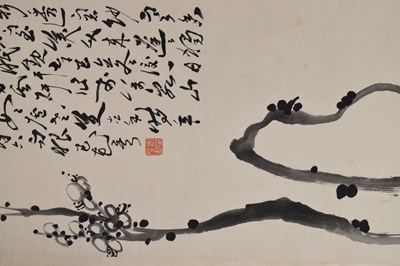 Lot 250 - Manner of Zhao Shao'ang, (1905-1998) - Chinese watercolour scroll painting depicting a plum tree