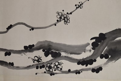 Lot 250 - Manner of Zhao Shao'ang, (1905-1998) - Chinese watercolour scroll painting depicting a plum tree