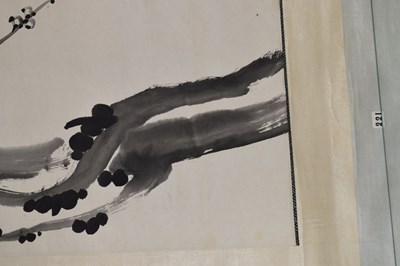 Lot 250 - Manner of Zhao Shao'ang, (1905-1998) - Chinese watercolour scroll painting depicting a plum tree