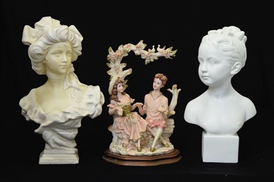 Lot 289 - Two women busts and ceramic figure group