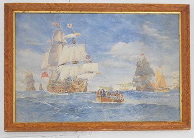 Lot 391 - J. Lower (20th century) - Watercolour - 'Ships of the Restoration'