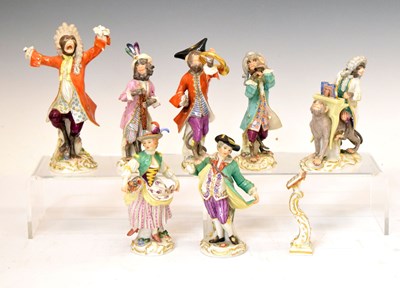 Lot 290 - Five Meissen Monkey Band figures, etc