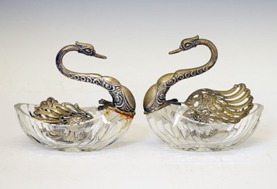 Lot 152 - Pair of mid 20th century white-metal and cut glass salts