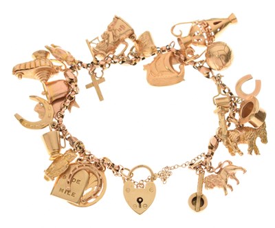 Lot 72 - 9ct gold belcher link charm bracelet