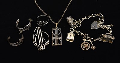 Lot 92 - Four pieces of Rennie Macintosh-style silver jewellery