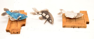 Lot 262 - Studio Pottery - Rod Hare - Group of three Raku fired fish